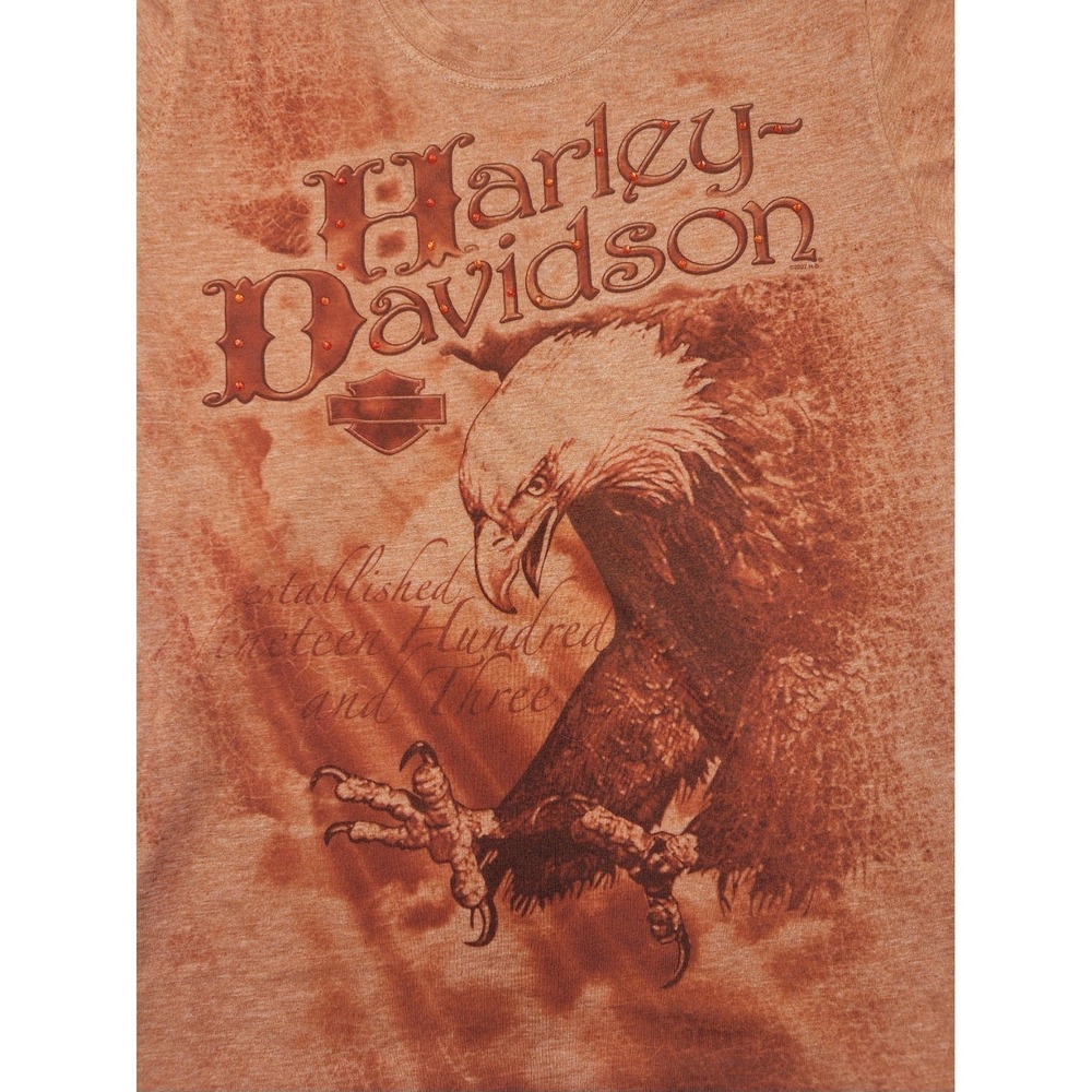 Harley-Davidson Womens Eagle Graphic T-Shirt Orange Acid Wash Tacoma WA Large - Picture 6 of 16